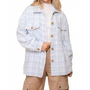NEW TIMING plaid print shacket in serene blue